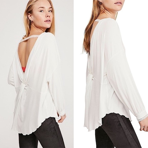 Free‎ People Shimmy Shake Alpine Ivory Long Sleeve Open Back Top Size Medium Wmn - Picture 2 of 10